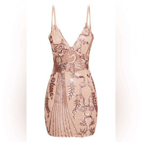 ✨PrettyLittleThing ✨ Rose Gold Strappy Sheer Sequin Bodycon Dress💛 NWT -US6/Med - Picture 5 of 14